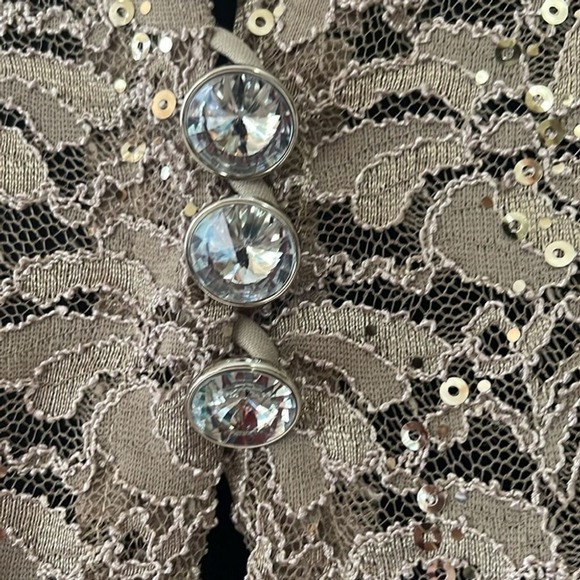 Ursula of Switzerland Lace Sequin Dress Jacket Set Taupe Formal Evening Size 10 - Picture 3 of 10